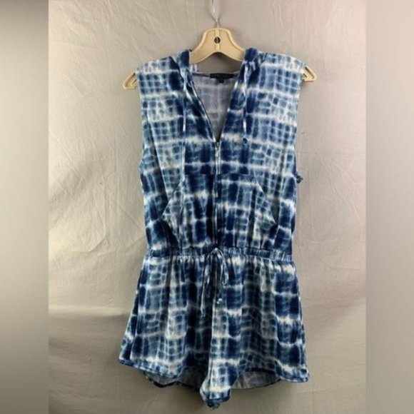 Blue Tye Dye Romper with Hoodie - Picture 1 of 3